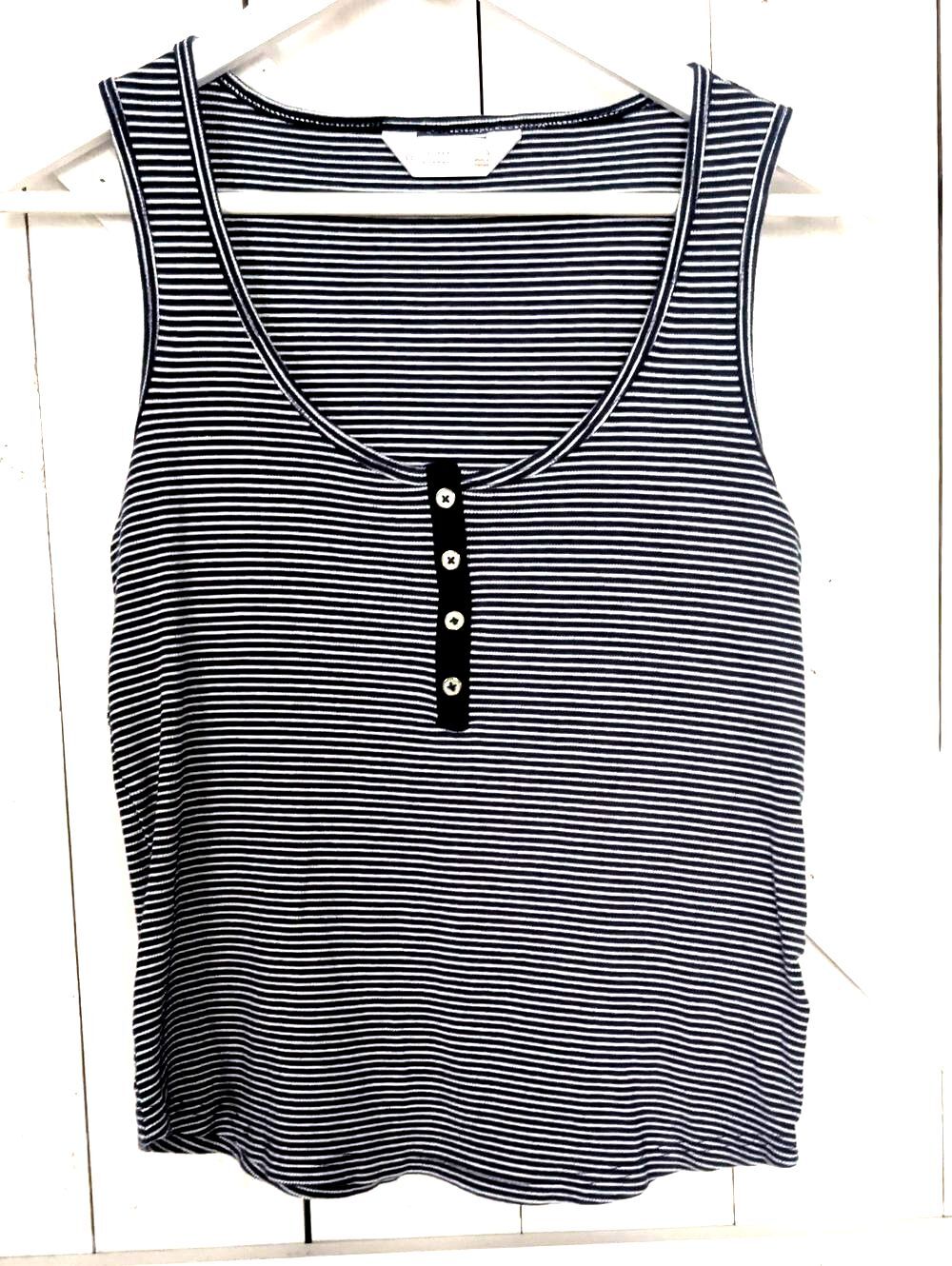 LC Lauren Conrad Navy White Striped Henley Tank Top Cotton Blend Size Small